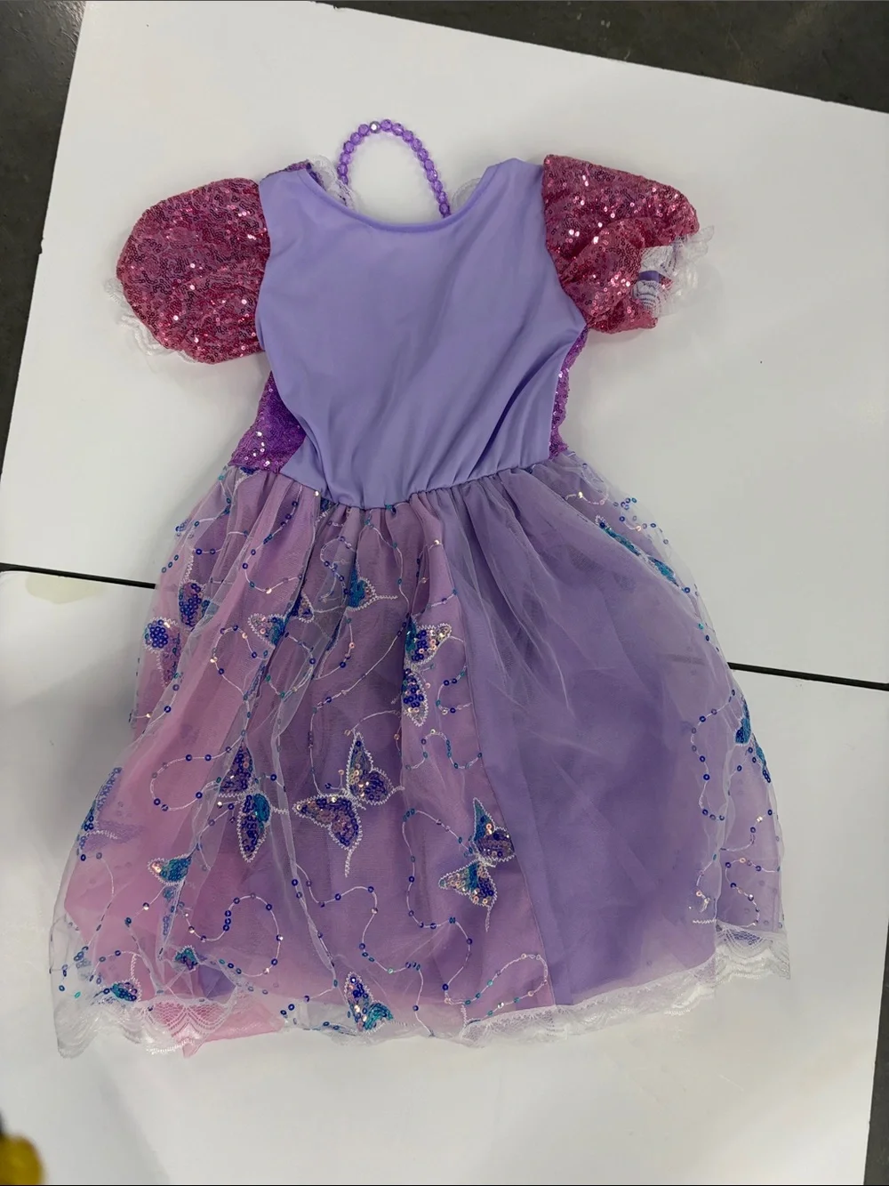 Rapunzel - Purple Butterfly Sparkle Kids Costume Dress with Beaded Necklace